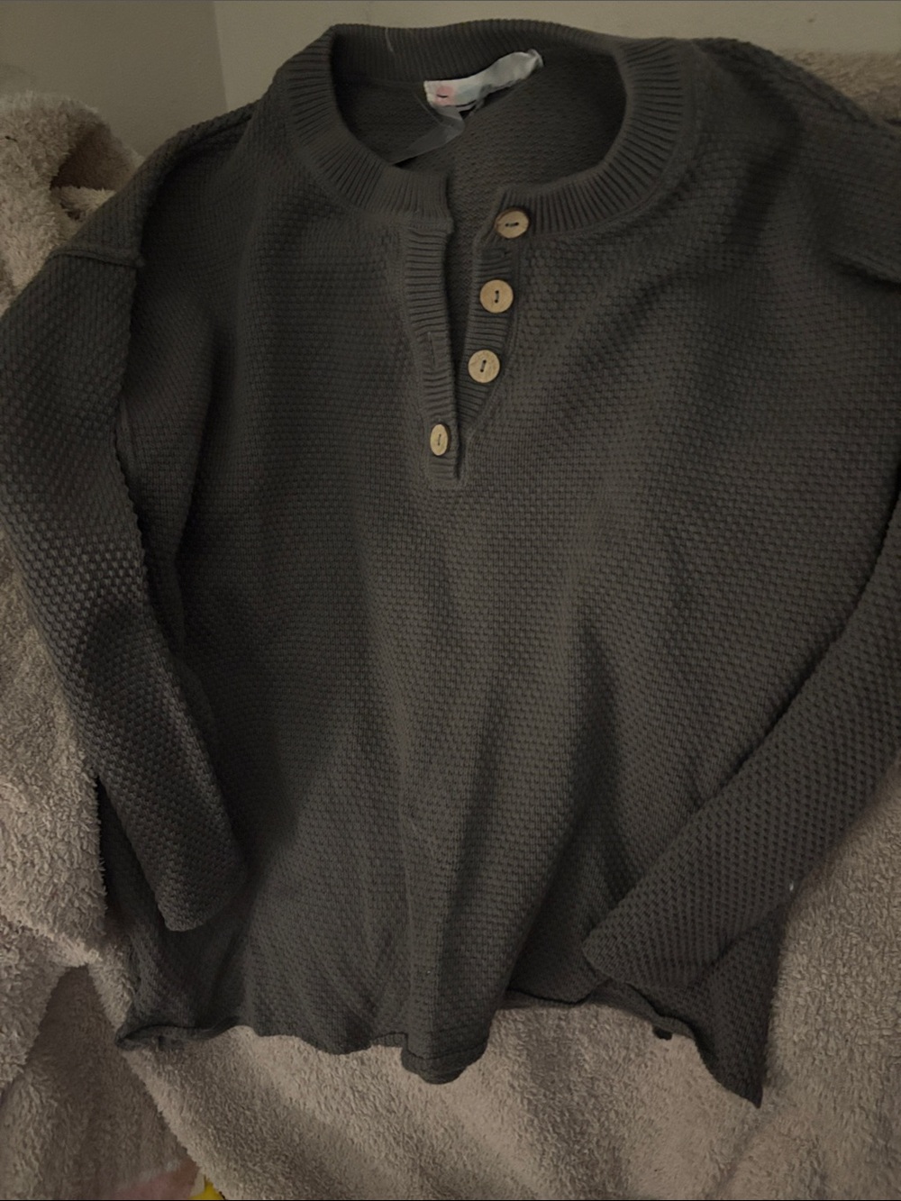 Free People Beach Charcoal Waffle Henley Crew Sweater
